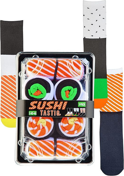 Tastic Unisex Socks 3-Pack Sushi Giftbox, 40-46