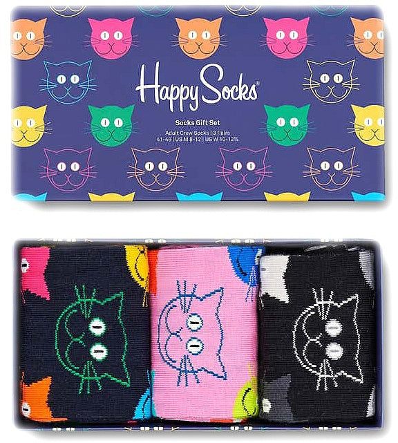 Gift Box Happy Socks 3-Pack Mixed Cat Socks Gift Set 41-46